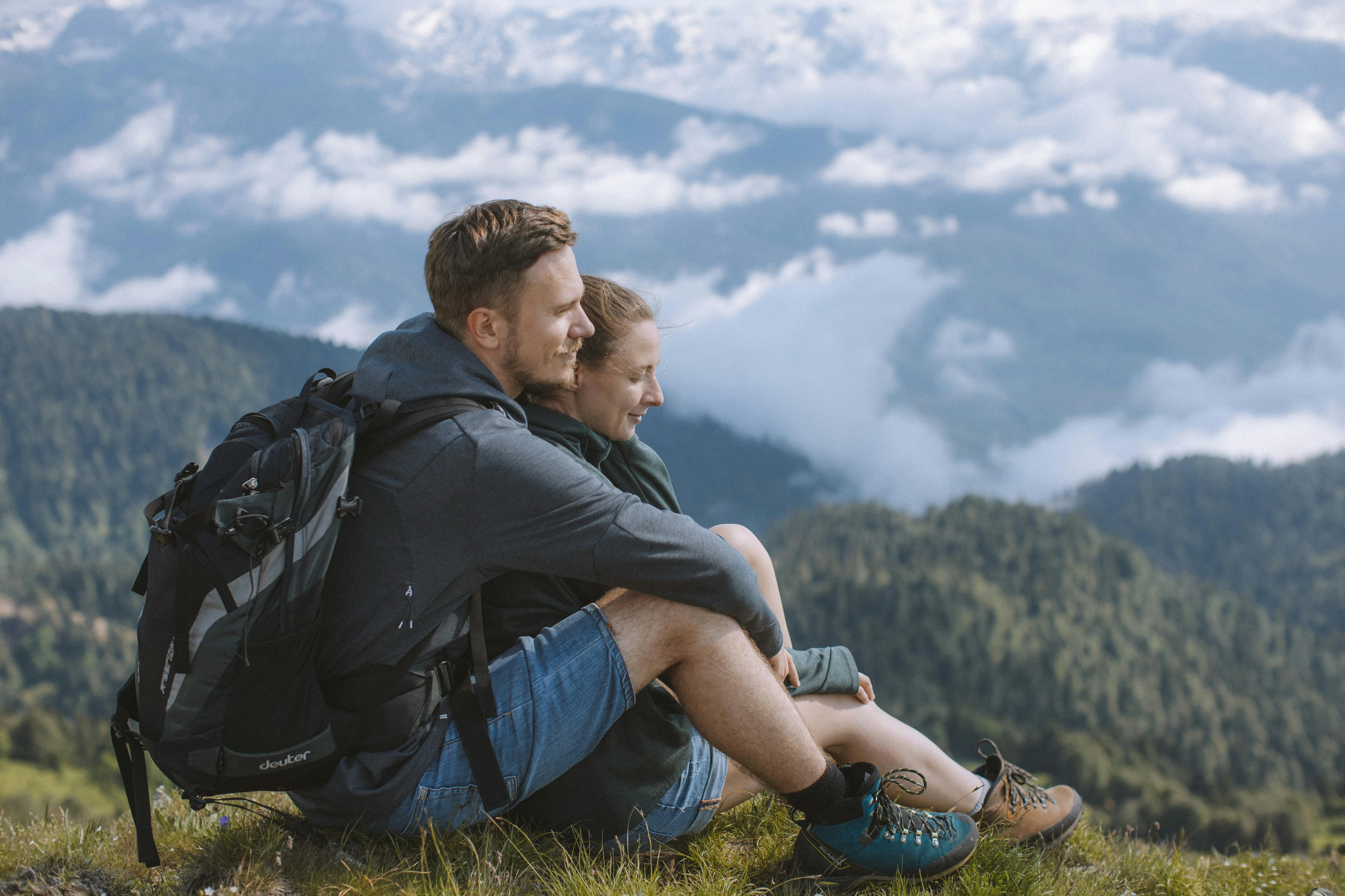 Couple hugging in wheat field
