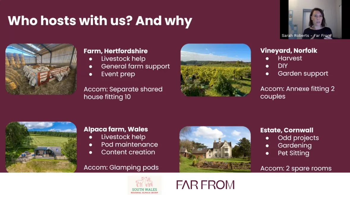 Sarah explained who currently hosts with us, and some examples of the volunteering assistance they're getting