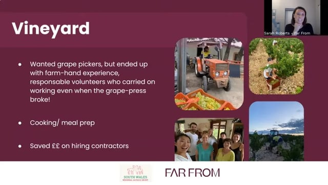 Sarah talked farm owners through her time spent working-for-accommodation on a vineyard