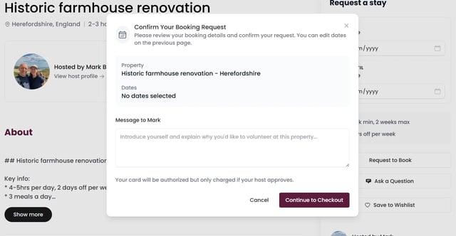 Modal showing date picker and message box